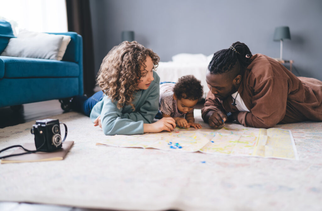 Family on carpet in home Spot out Professional Strength carpet spot and stain remover